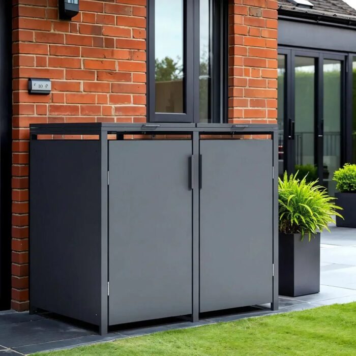 double-wheelie-bin-store-700x700-1.jpg Anthracite Grey Solid Panel Wheelie Bin Storage – Double Bin Store - Image 1
