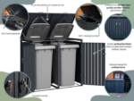 Anthracite Grey Solid Panel Wheelie Bin Storage – Triple Bin Store - Image 6