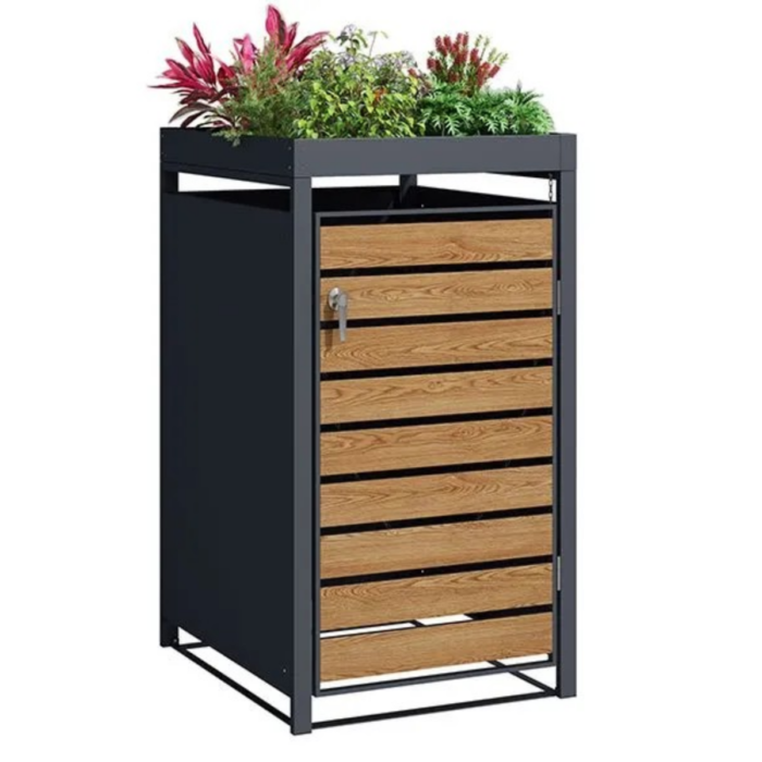 kx28i67c-700x700-1.png Wood Effect Wheelie Bin Storage With Planter- Single Bin Store - Image 1