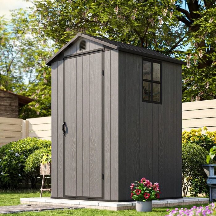 pro-grade-4-ft-x-6-ft-Plastic-Shed1-700x700-1.jpg Pro Grade 4ft x 6ft Premium Plastic Garden Shed – Grey Wood Touch Texture - Image 1