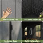 Pro Grade 6ft x 4ft Premium Plastic Garden Shed Double Door – Grey/Anthracite Wood Touch Texture - Image 3