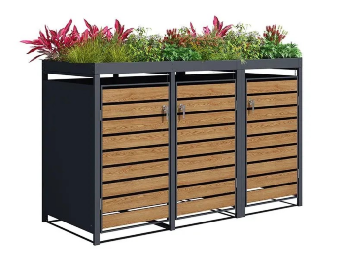 ucablx0l-700x525-1.png Wood Effect Wheelie Bin Storage With Planter – Triple Bin Store - Image 1