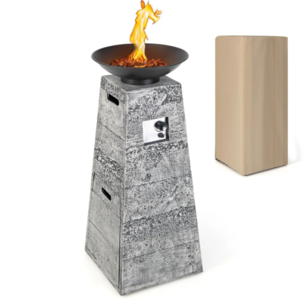 Costway 48 Inch Propane Fire Bowl Column with Lavas Rocks and PVC Covers